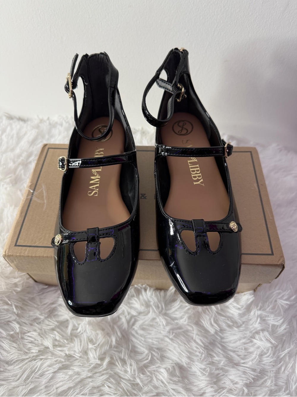 Sam & Libby Black Patent T-Strap Mary Jane Flats